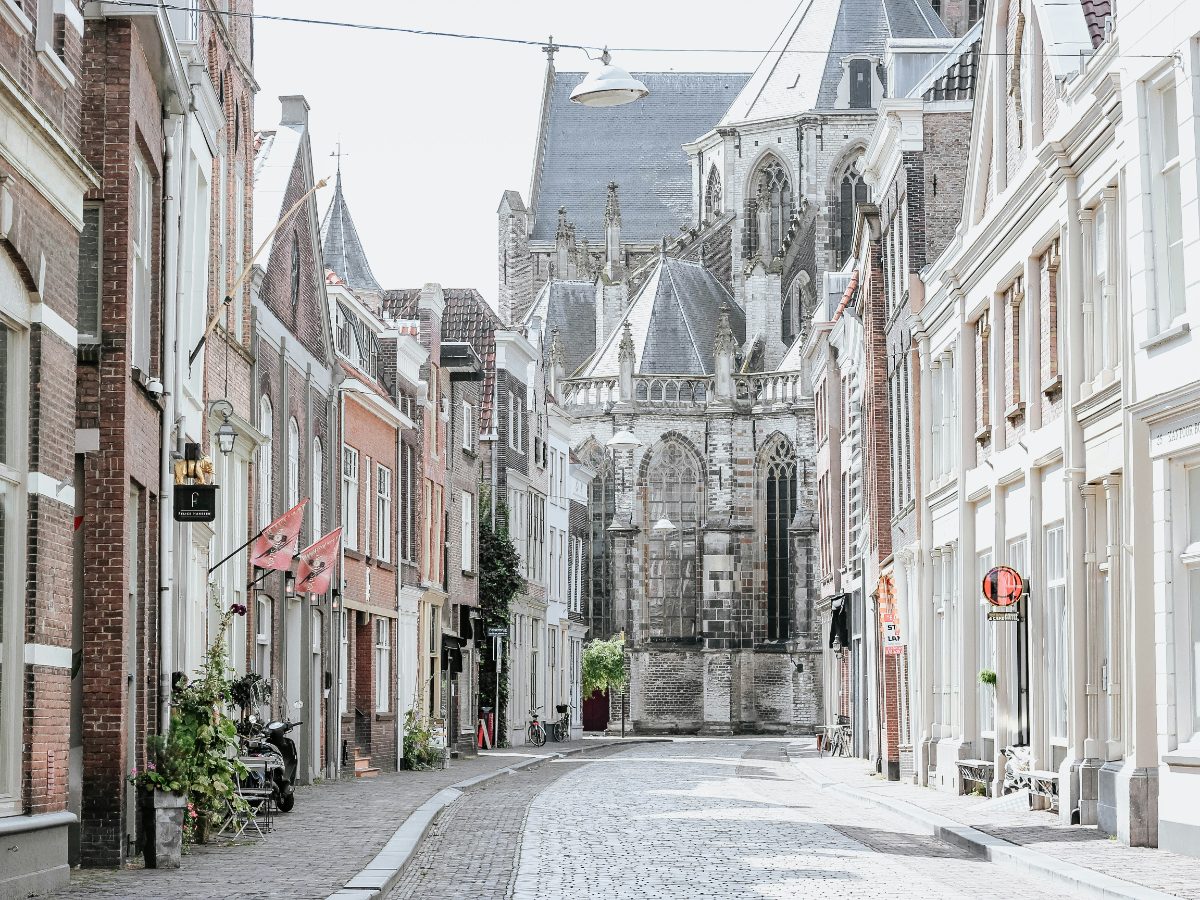 De Grote Kerk en het kasteel van Drechtsteden weerspiegeld in het water